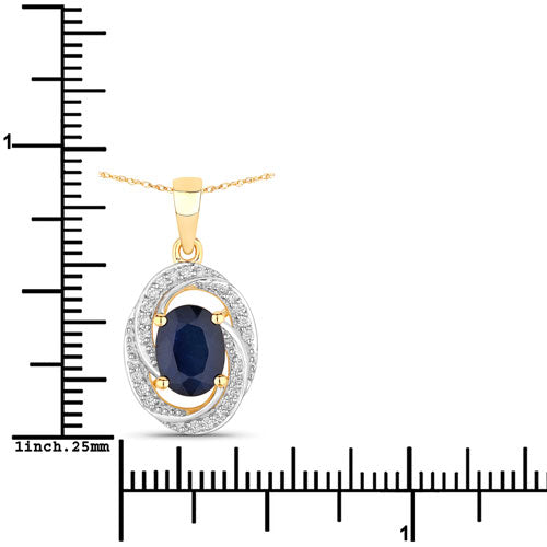 1.71 Carat Genuine Blue Sapphire and White Diamond 14K Yellow Gold Pendant by Bids.com