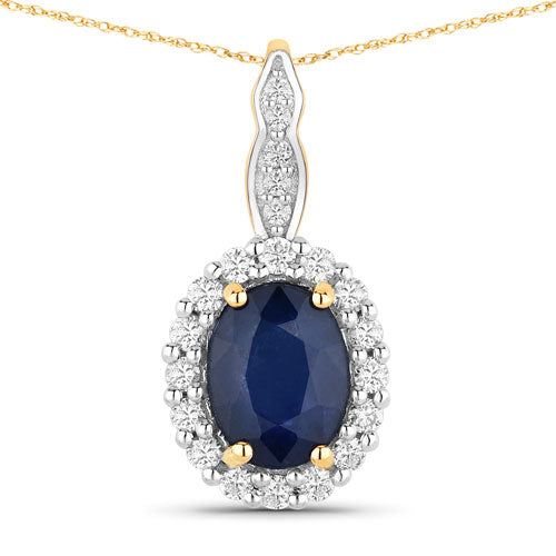 1.79 Carat Genuine Blue Sapphire and White Diamond 14K Yellow Gold Pendant by Bids.com