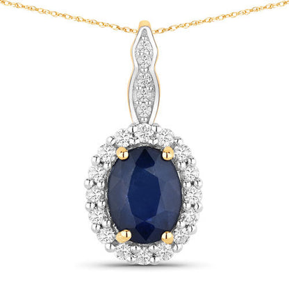 1.79 Carat Genuine Blue Sapphire and White Diamond 14K Yellow Gold Pendant by Bids.com