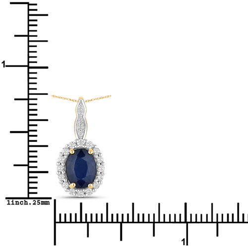 1.79 Carat Genuine Blue Sapphire and White Diamond 14K Yellow Gold Pendant by Bids.com