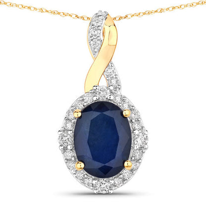 1.72 Carat Genuine Blue Sapphire and White Diamond 14K Yellow Gold Pendant by Bids.com