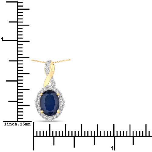 1.72 Carat Genuine Blue Sapphire and White Diamond 14K Yellow Gold Pendant by Bids.com