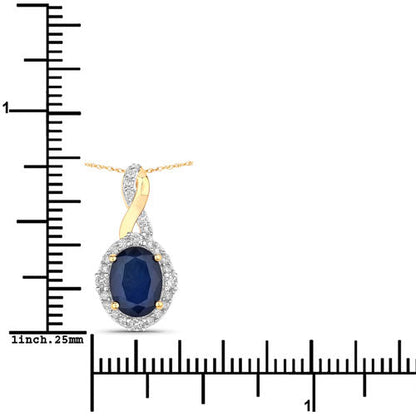 1.72 Carat Genuine Blue Sapphire and White Diamond 14K Yellow Gold Pendant by Bids.com