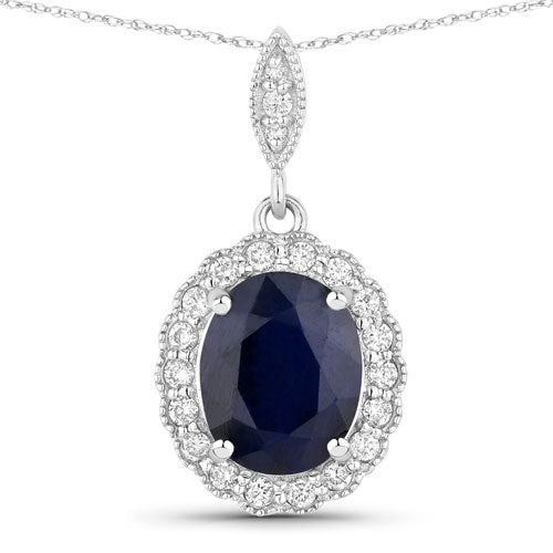 3.38 Carat Genuine Blue Sapphire and White Diamond 14K White Gold Pendant by Bids.com