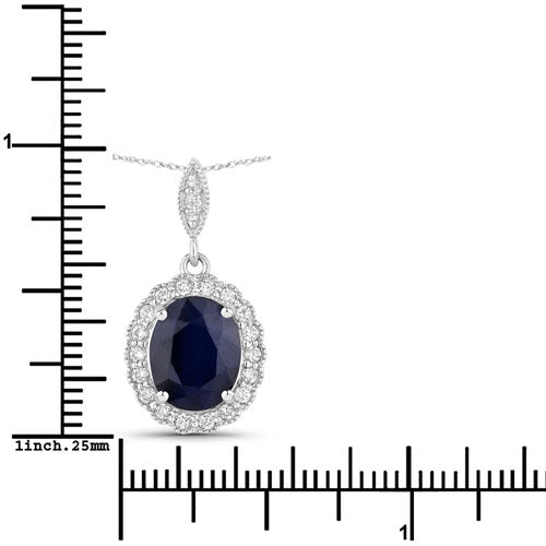 3.38 Carat Genuine Blue Sapphire and White Diamond 14K White Gold Pendant by Bids.com