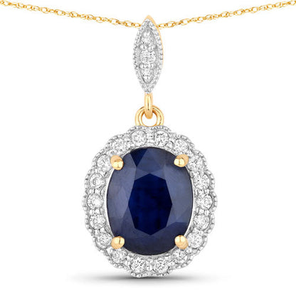 3.38 Carat Genuine Blue Sapphire and White Diamond 14K Yellow Gold Pendant by Bids.com