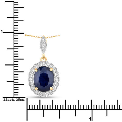 3.38 Carat Genuine Blue Sapphire and White Diamond 14K Yellow Gold Pendant by Bids.com
