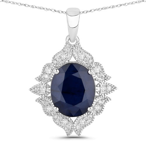 6.44 Carat Genuine Blue Sapphire and White Diamond 14K White Gold Pendant by Bids.com