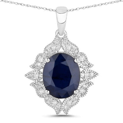 6.44 Carat Genuine Blue Sapphire and White Diamond 14K White Gold Pendant by Bids.com