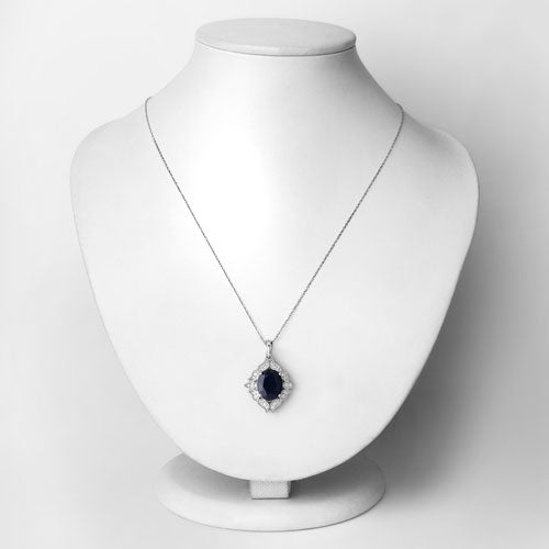 6.44 Carat Genuine Blue Sapphire and White Diamond 14K White Gold Pendant by Bids.com