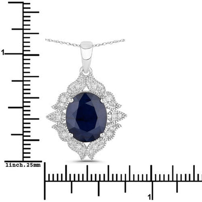 6.44 Carat Genuine Blue Sapphire and White Diamond 14K White Gold Pendant by Bids.com
