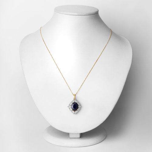 6.44 Carat Genuine Blue Sapphire and White Diamond 14K Yellow Gold Pendant by Bids.com