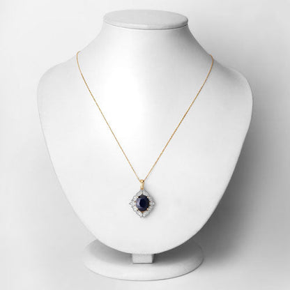 6.44 Carat Genuine Blue Sapphire and White Diamond 14K Yellow Gold Pendant by Bids.com