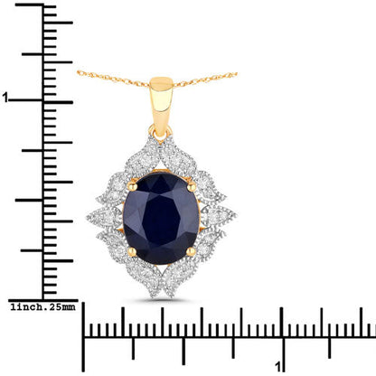 6.44 Carat Genuine Blue Sapphire and White Diamond 14K Yellow Gold Pendant by Bids.com