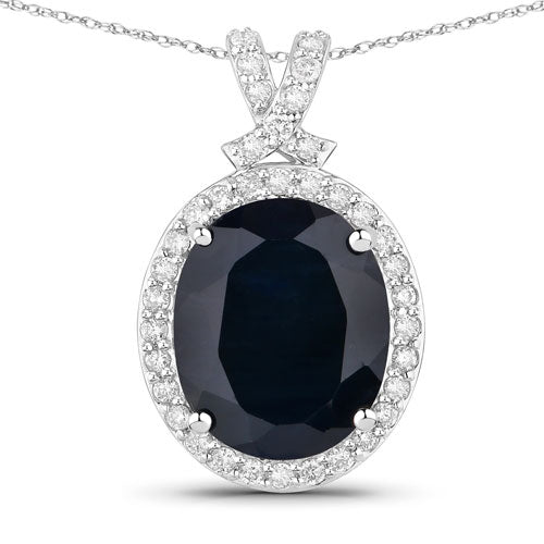 6.58 Carat Genuine Blue Sapphire and White Diamond 14K White Gold Pendant by Bids.com