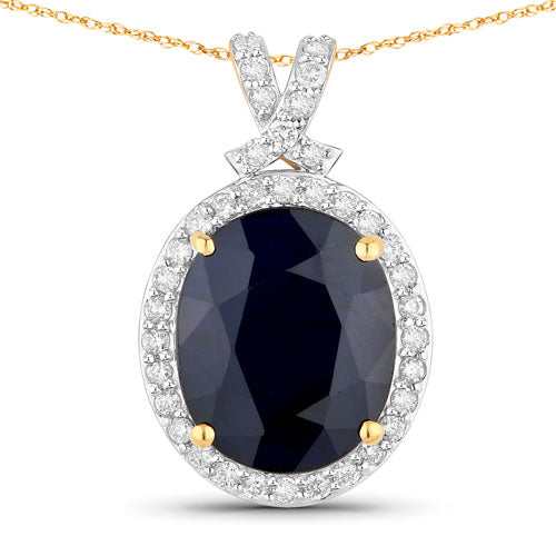 6.58 Carat Genuine Blue Sapphire and White Diamond 14K Yellow Gold Pendant by Bids.com