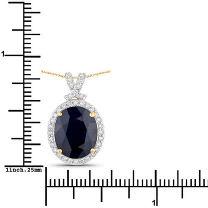 6.58 Carat Genuine Blue Sapphire and White Diamond 14K Yellow Gold Pendant by Bids.com