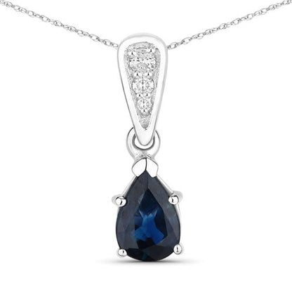 0.85 Carat Genuine Blue Sapphire and White Diamond 14K White Gold Pendant by Bids.com