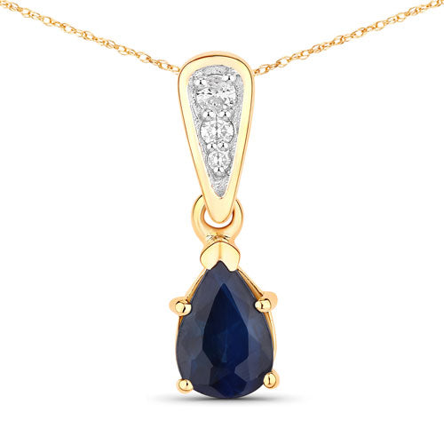 0.85 Carat Genuine Blue Sapphire and White Diamond 14K Yellow Gold Pendant by Bids.com