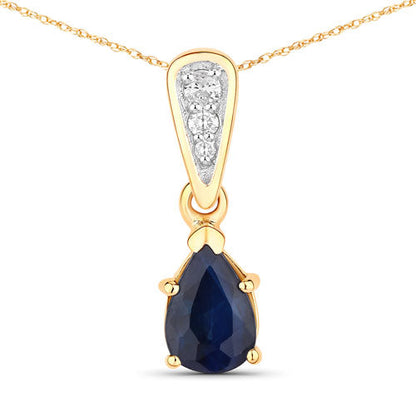 0.85 Carat Genuine Blue Sapphire and White Diamond 14K Yellow Gold Pendant by Bids.com