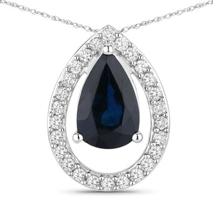 1.15 Carat Genuine Blue Sapphire and White Diamond 14K White Gold Pendant by Bids.com