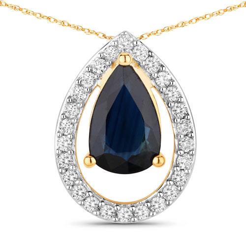 1.15 Carat Genuine Blue Sapphire and White Diamond 14K Yellow Gold Pendant by Bids.com
