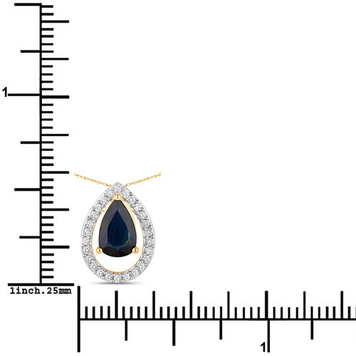 1.15 Carat Genuine Blue Sapphire and White Diamond 14K Yellow Gold Pendant by Bids.com