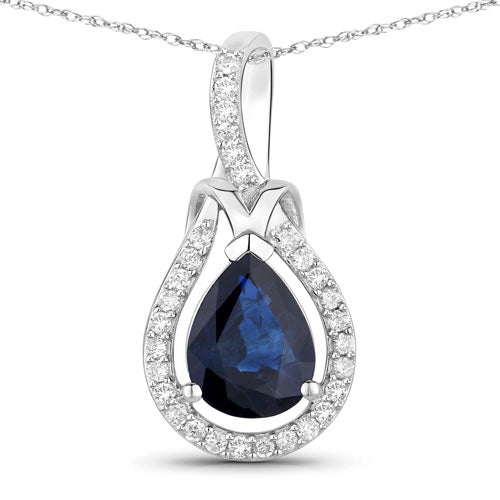 1.48 Carat Genuine Blue Sapphire and White Diamond 14K White Gold Pendant by Bids.com