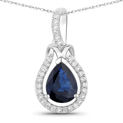1.48 Carat Genuine Blue Sapphire and White Diamond 14K White Gold Pendant by Bids.com