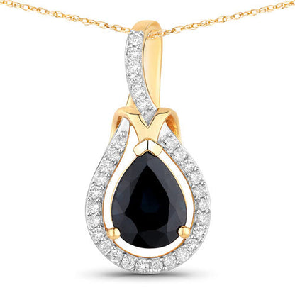 1.48 Carat Genuine Blue Sapphire and White Diamond 14K Yellow Gold Pendant by Bids.com