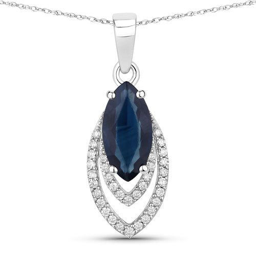 1.42 Carat Genuine Blue Sapphire and White Diamond 14K White Gold Pendant by Bids.com