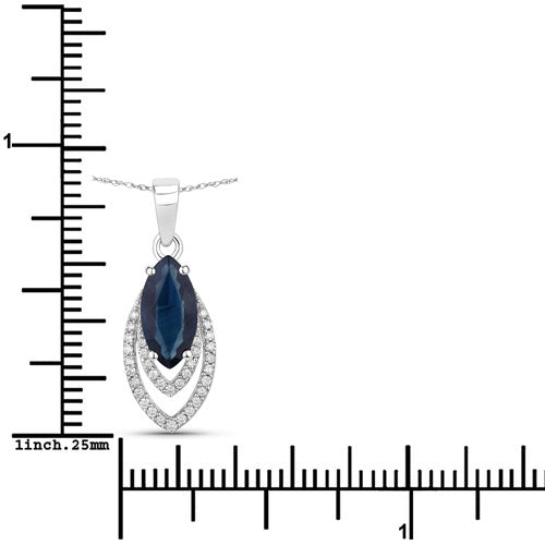 1.42 Carat Genuine Blue Sapphire and White Diamond 14K White Gold Pendant by Bids.com