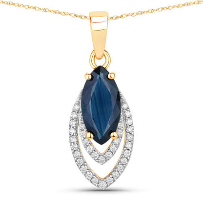 1.42 Carat Genuine Blue Sapphire and White Diamond 14K Yellow Gold Pendant by Bids.com