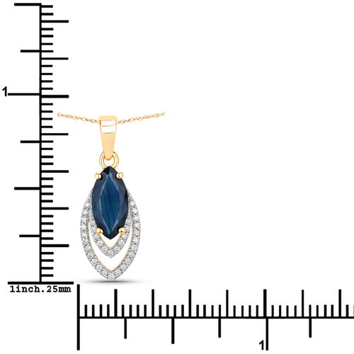1.42 Carat Genuine Blue Sapphire and White Diamond 14K Yellow Gold Pendant by Bids.com