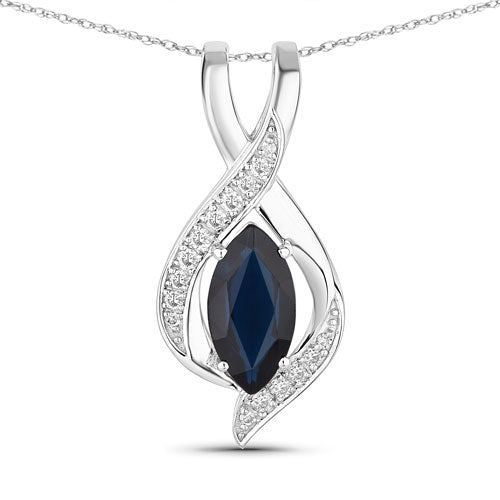 2.27 Carat Genuine Blue Sapphire and White Diamond 14K White Gold Pendant by Bids.com