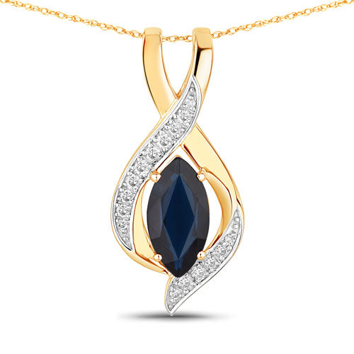 2.27 Carat Genuine Blue Sapphire and White Diamond 14K Yellow Gold Pendant by Bids.com