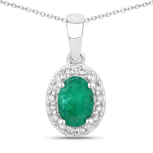 0.89 Carat Genuine Zambian Emerald and Lab Grown Diamond .925 Sterling Silver Pendant by Bids.com