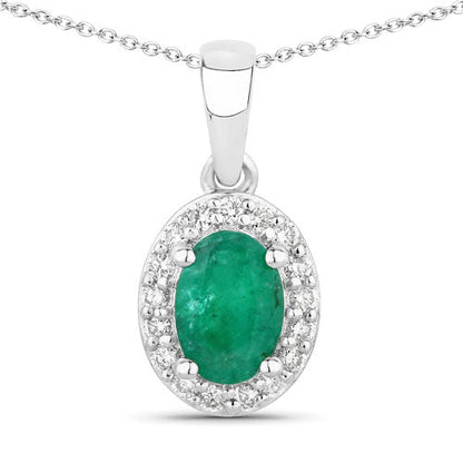0.89 Carat Genuine Zambian Emerald and Lab Grown Diamond .925 Sterling Silver Pendant by Bids.com