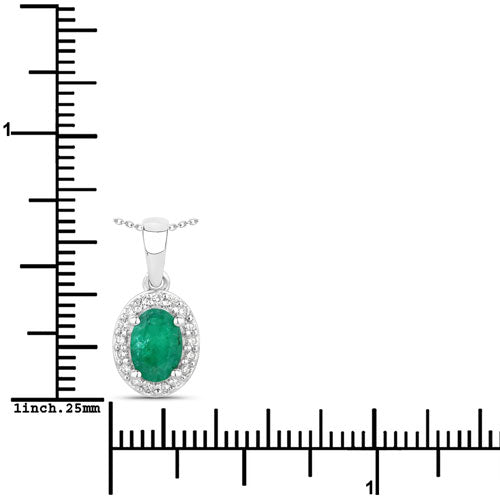 0.89 Carat Genuine Zambian Emerald and Lab Grown Diamond .925 Sterling Silver Pendant by Bids.com