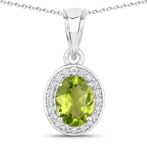 1.90 Carat Genuine Peridot and Lab Grown Diamond .925 Sterling Silver Pendant by Bids.com