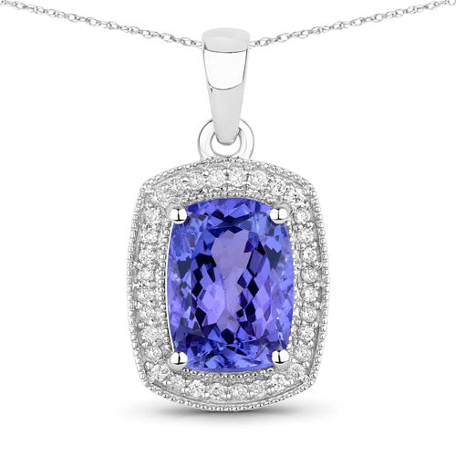 3.01 Carat Genuine Tanzanite and White Diamond 14K White Gold Pendant  DestGlow