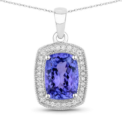 3.01 Carat Genuine Tanzanite and White Diamond 14K White Gold Pendant  DestGlow