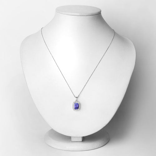 3.01 Carat Genuine Tanzanite and White Diamond 14K White Gold Pendant  DestGlow