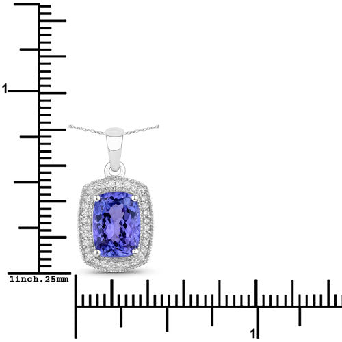 3.01 Carat Genuine Tanzanite and White Diamond 14K White Gold Pendant  DestGlow