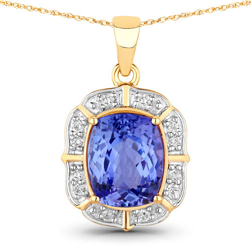 3.07 Carat Genuine Tanzanite and White Diamond 14K Yellow Gold Pendant  DestGlow