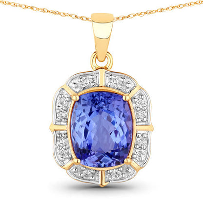 3.07 Carat Genuine Tanzanite and White Diamond 14K Yellow Gold Pendant  DestGlow