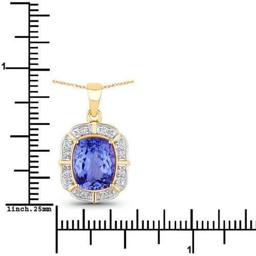 3.07 Carat Genuine Tanzanite and White Diamond 14K Yellow Gold Pendant  DestGlow