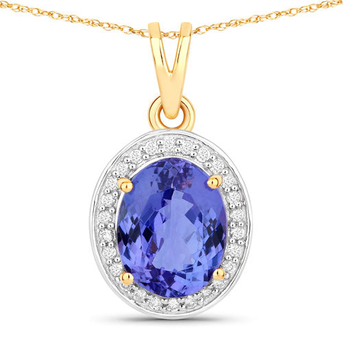 2.44 Carat Genuine Tanzanite and White Diamond 14K Yellow Gold Pendant  DestGlow