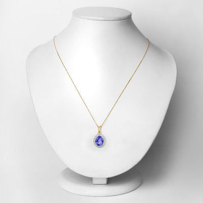 2.44 Carat Genuine Tanzanite and White Diamond 14K Yellow Gold Pendant  DestGlow
