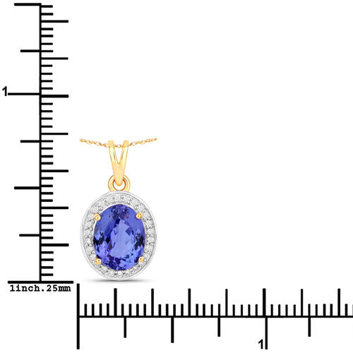 2.44 Carat Genuine Tanzanite and White Diamond 14K Yellow Gold Pendant  DestGlow